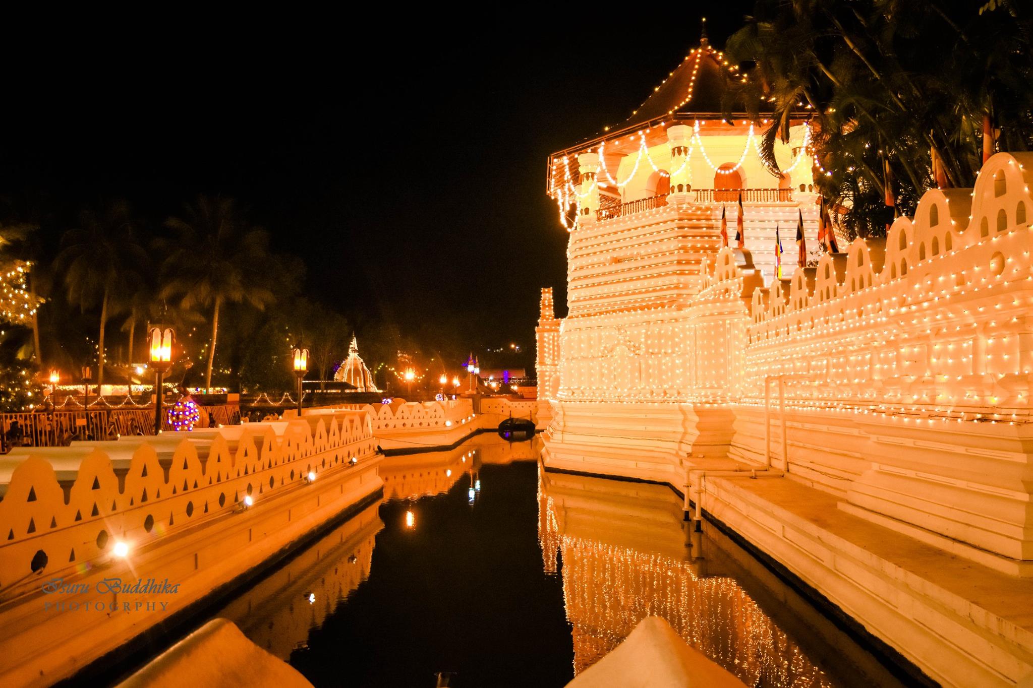 The Temple of the Tooth Relic in Kandy, Sri Lanka illuminated at night