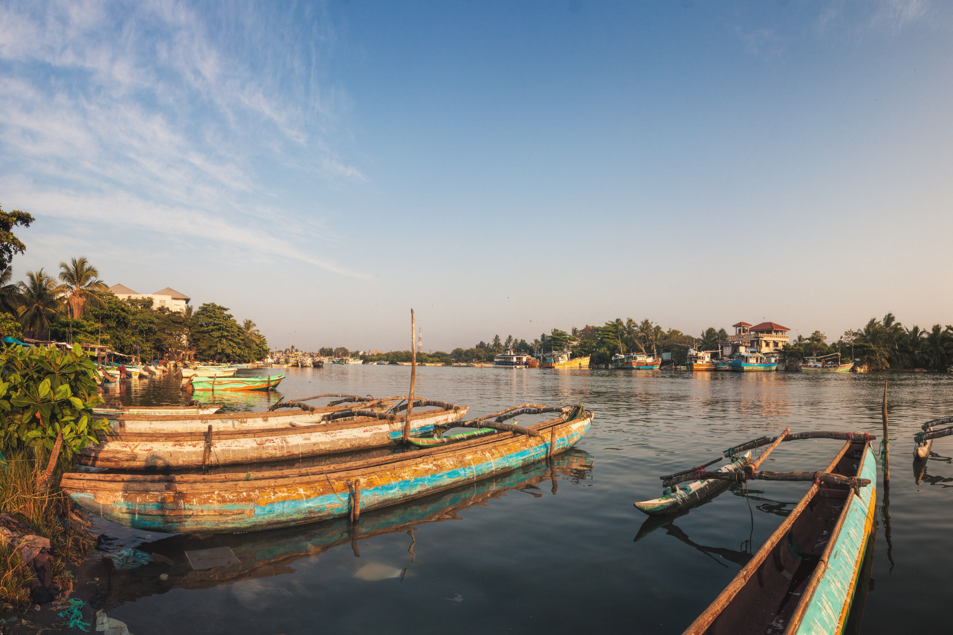 Fishing boats at the lagoon in Negombo, Sri Lanka