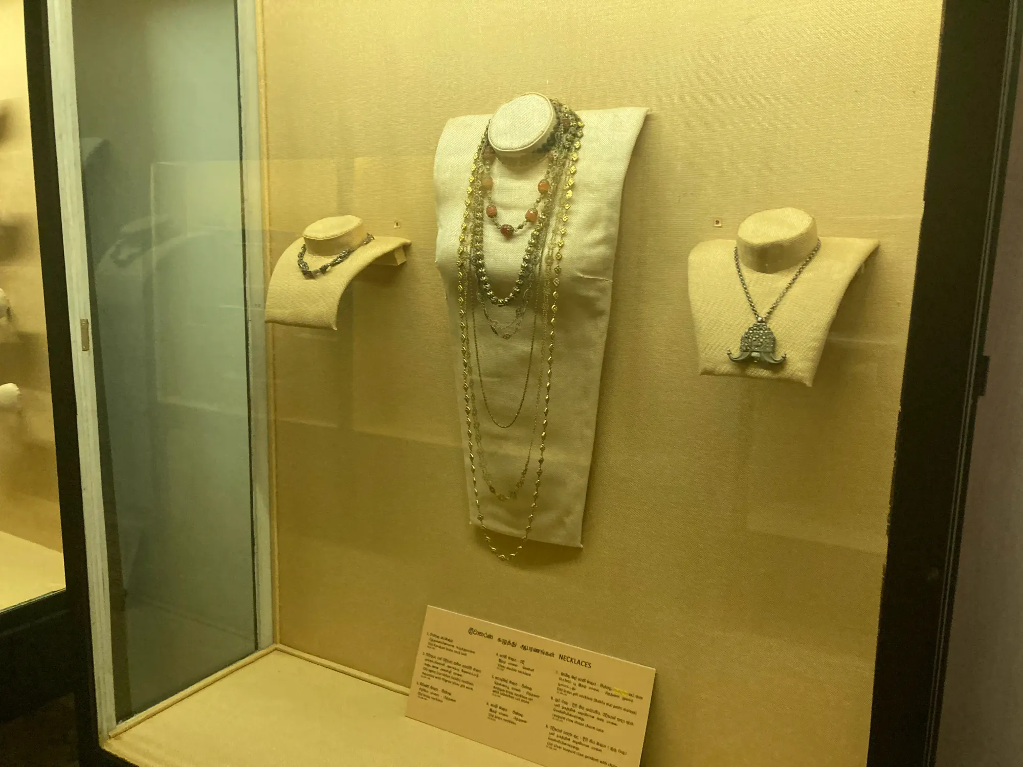 Necklaces of Kandyan period displayed at the Kandy National Museum, Sri Lanka