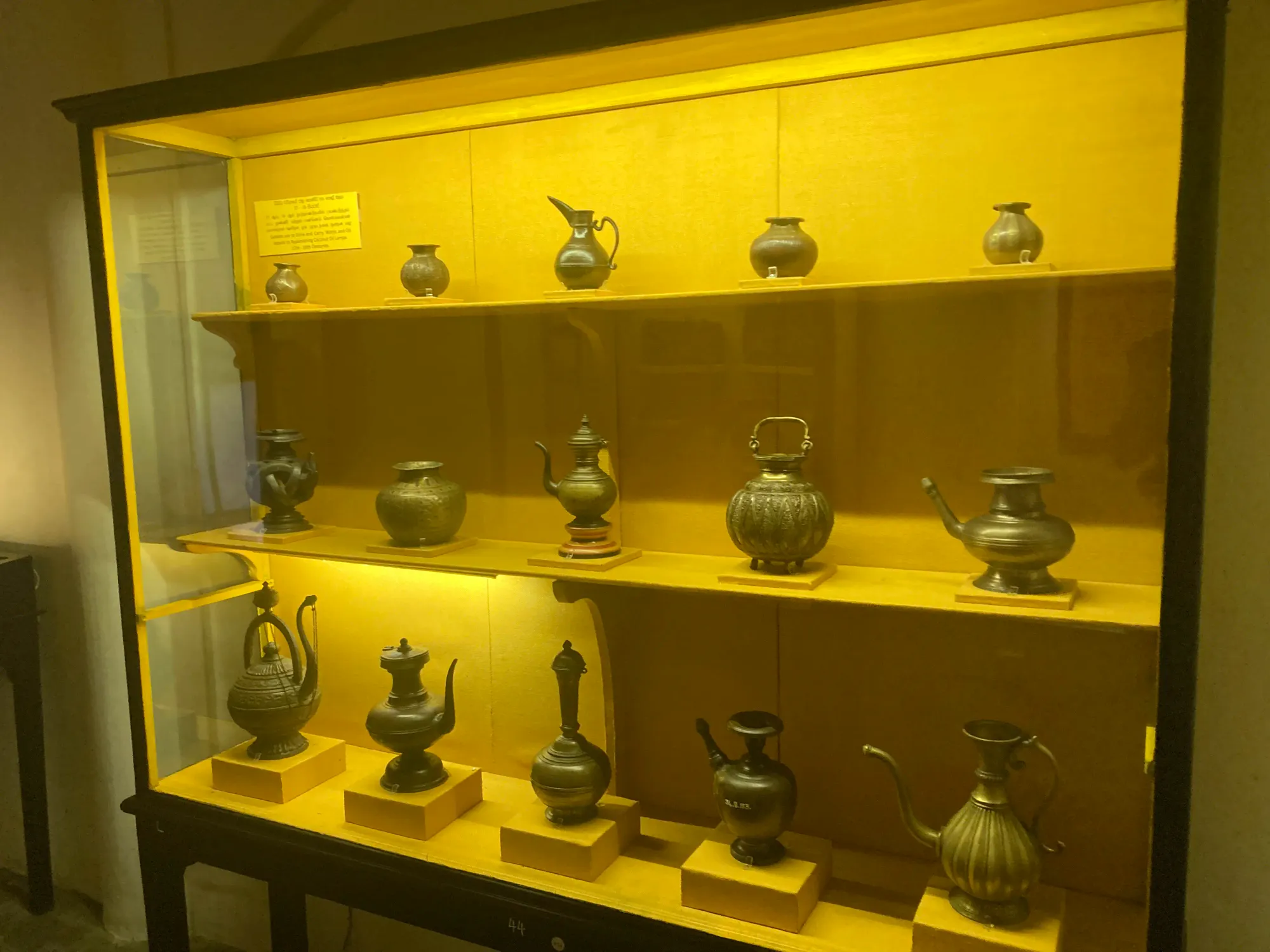 Goblets and vessels showcased at the Kandy National Museum, Sri Lanka
