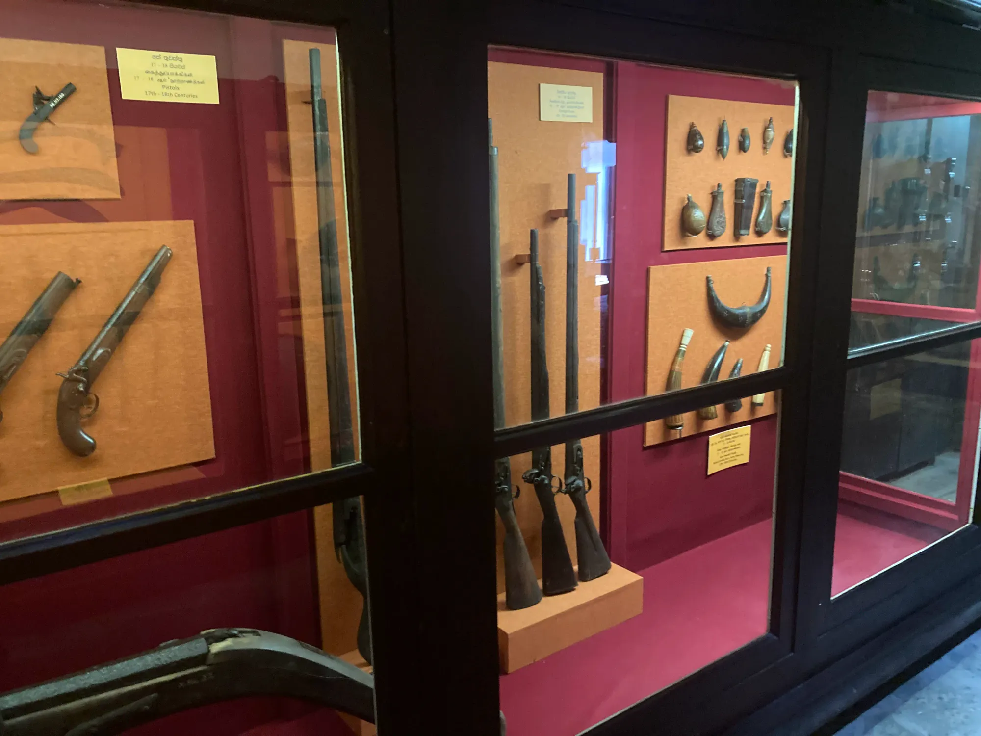 Guns and rifles displayed at the Kandy National Museum, Sri Lanka