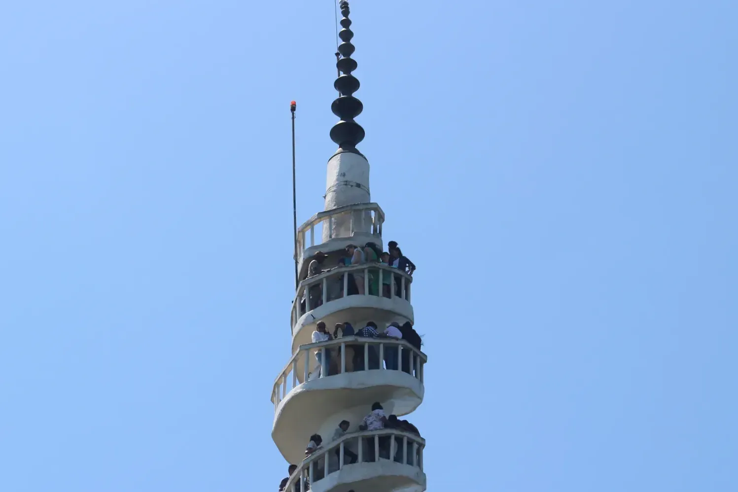Visitors climbing the Ambuluwawa Tower in Sri Lanka