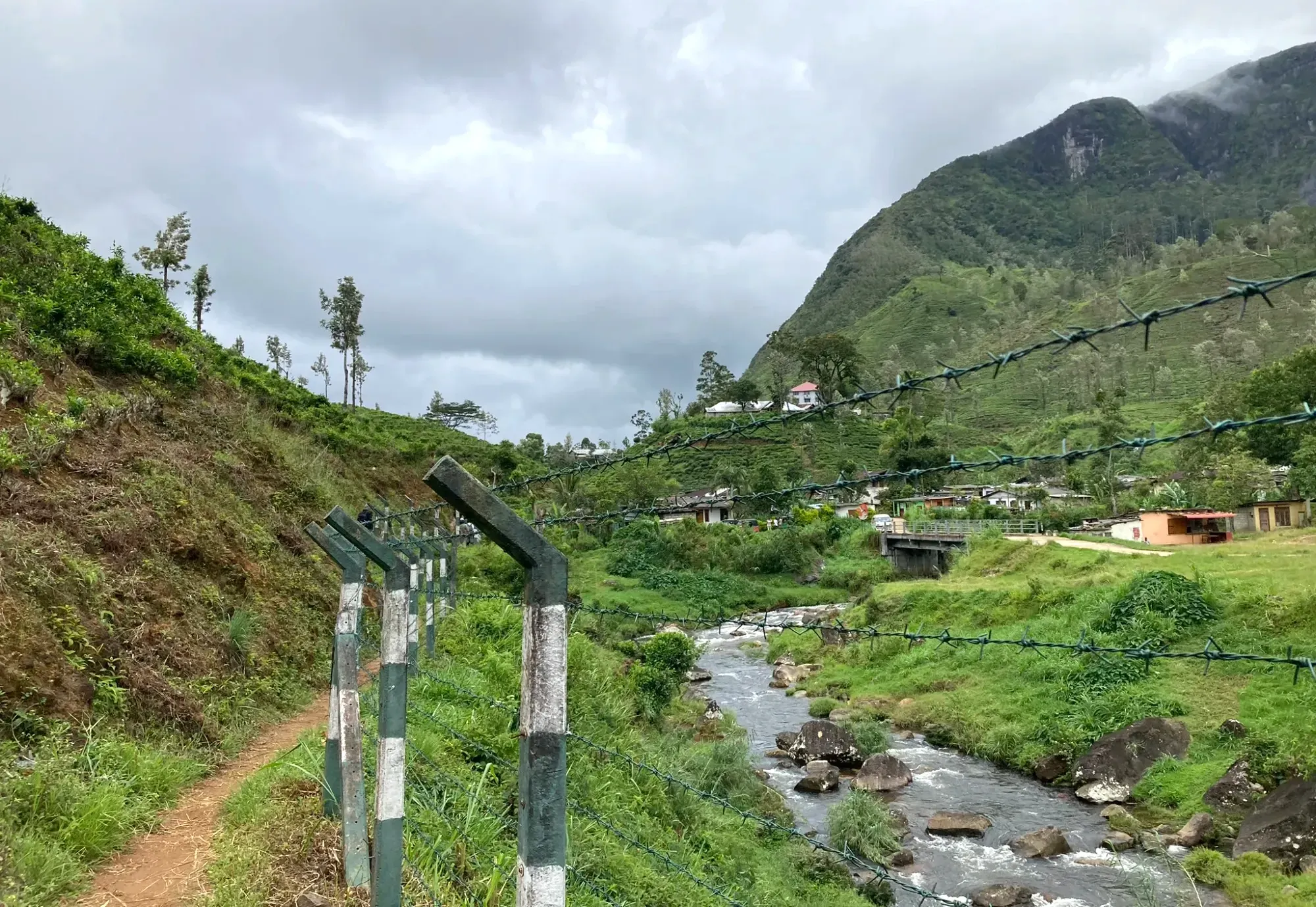 Footpath next to a stream of water at Gartmore Falls in Maskeliya, Sri Lanka